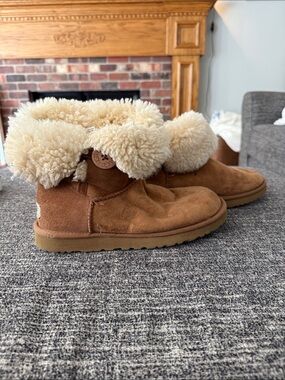 UGG Chestnut Suede Shearling Cuff Ankle Boots